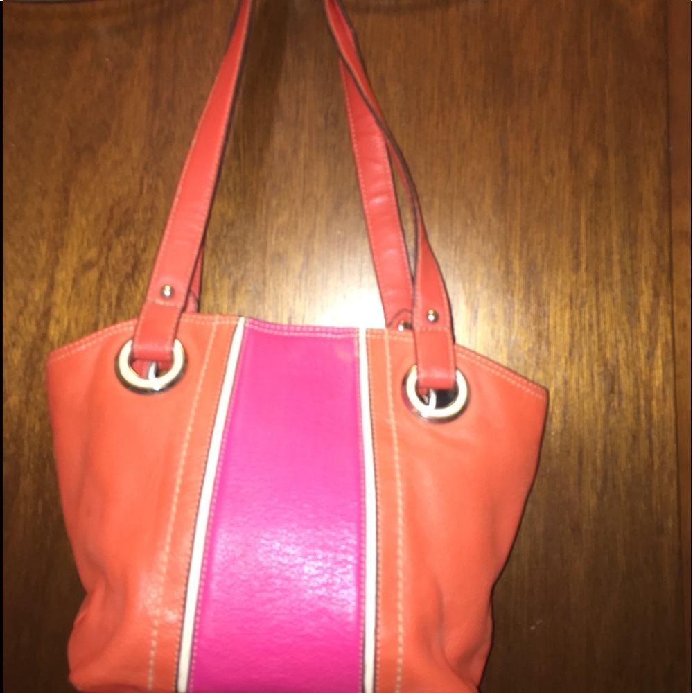 Pink and orange leather purse
